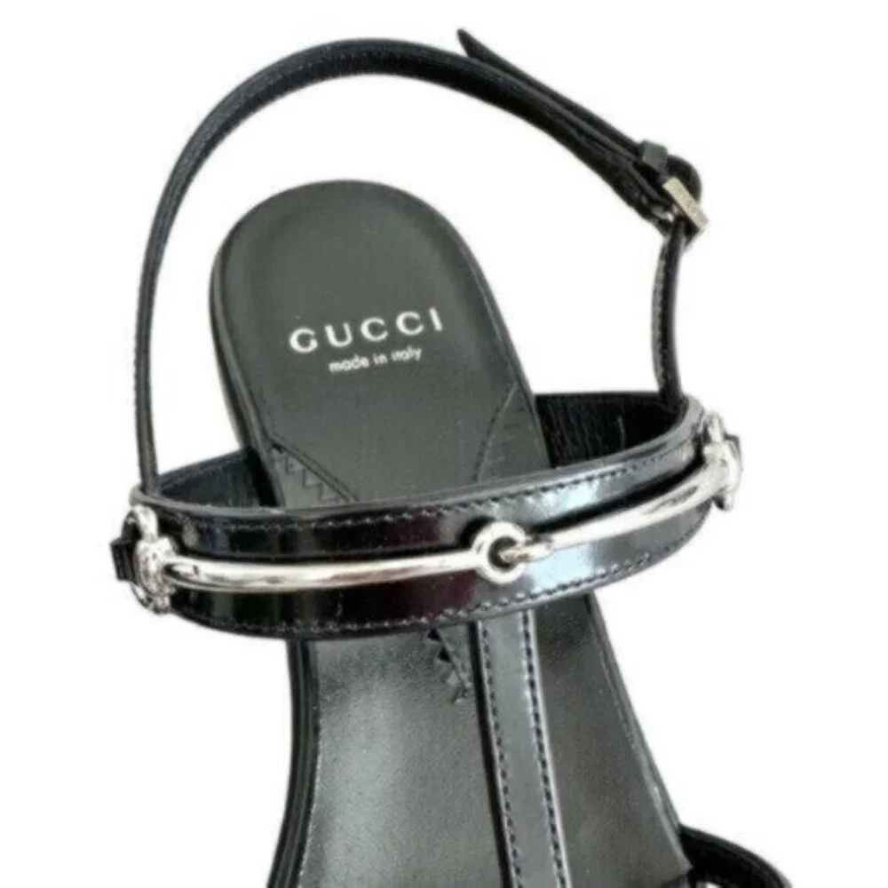 NIB Gucci Divine Horsebit Nero Black Caged Leather Slingback Sandals Size 7.5 - Picture 7 of 16